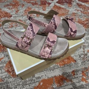 Michael Kors Pink Snake-Print Buckle Sandals